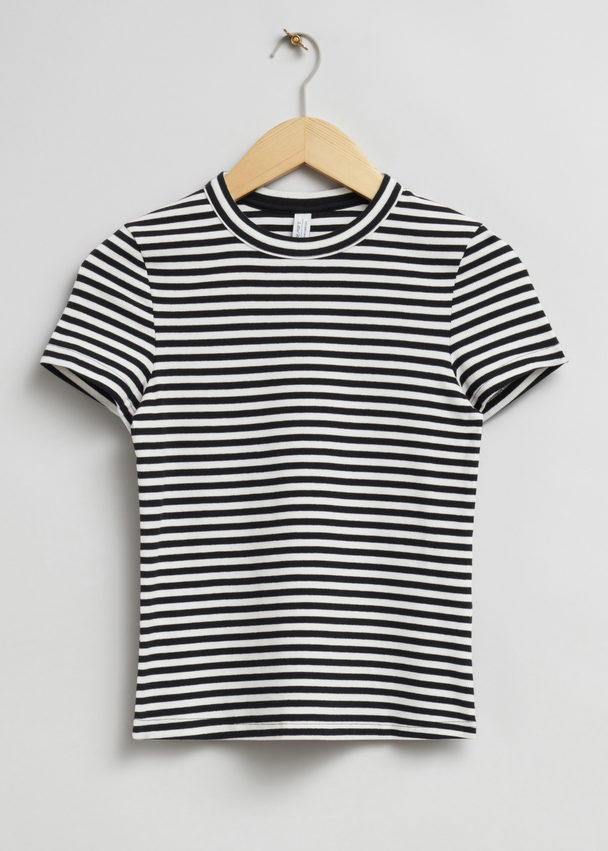 & Other Stories Ribbed Cropped T-shirt Black/white Striped
