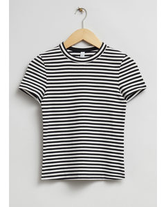 Ribbed Cropped T-shirt Black/white Striped