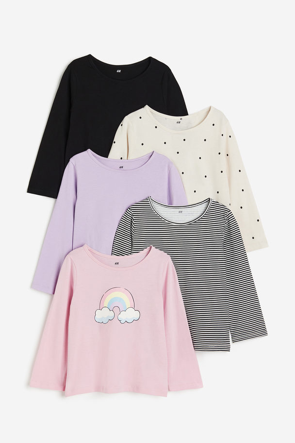 H&M 5-pack Long-sleeved Tops Light Pink/rainbow