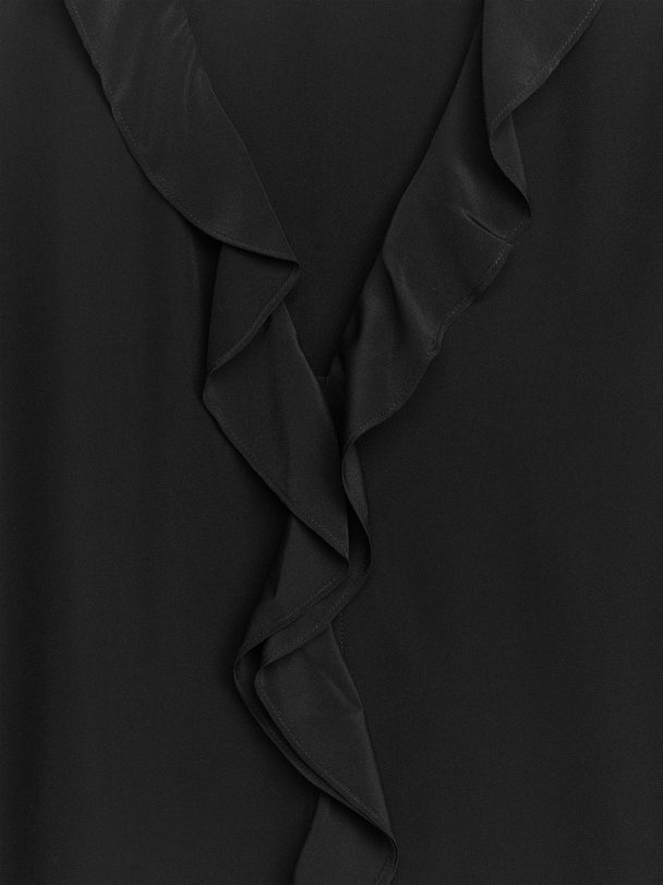 ARKET Frill Silk Blouse Black