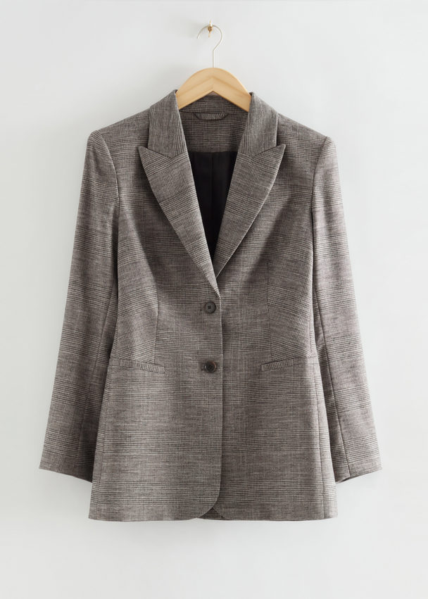 & Other Stories Relaxed Single-breasted Checked Blazer Grey