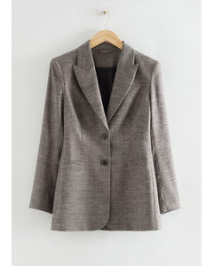 Relaxed Single-breasted Checked Blazer Grey