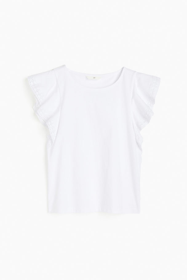 H&M Jerseyshirt mit Volantärmeln Weiß