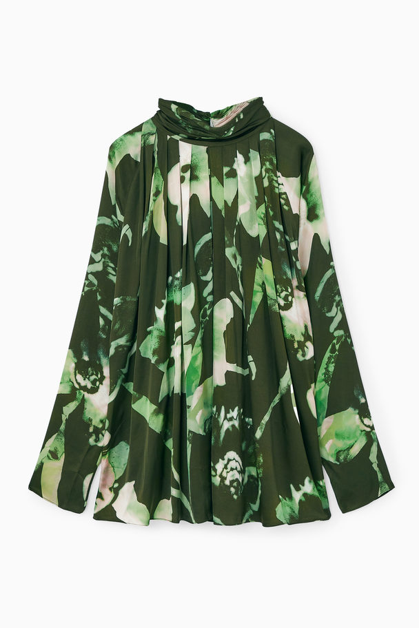 COS Pleated Batwing Blouse Green / Floral