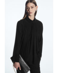 Pleated Batwing Blouse Black