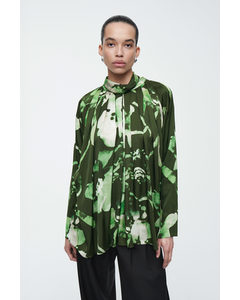 Pleated Batwing Blouse Green / Floral