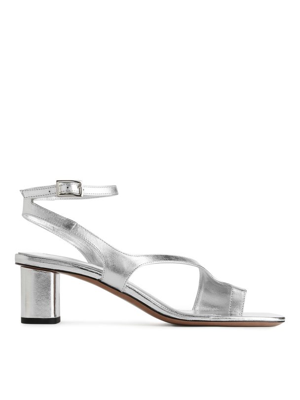 Arket Heeled Leather Sandals Silver