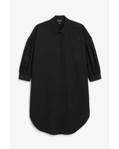 Puff Sleeve Shirt Dress Black