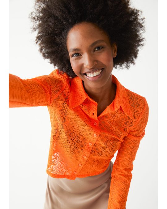& Other Stories Fitted Lace Shirt Orange