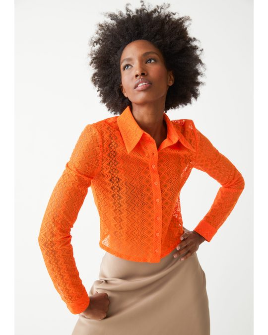 & Other Stories Fitted Lace Shirt Orange