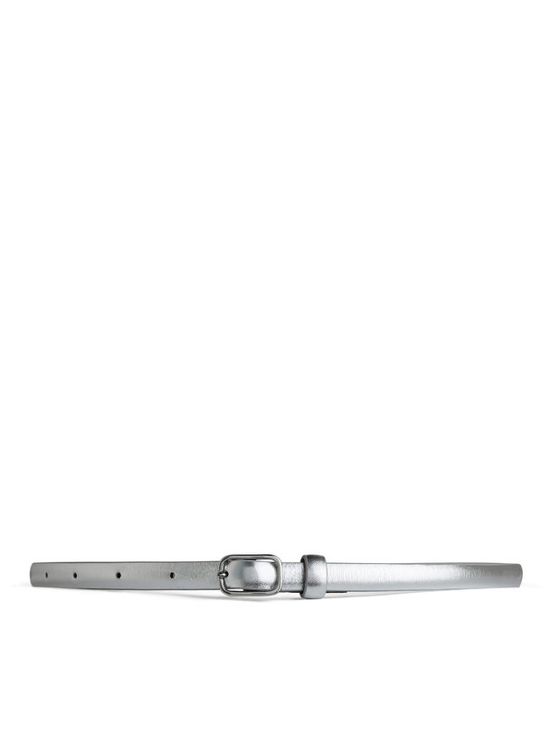 ARKET Slim Leather Belt Silver