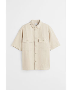 Relaxed Fit Short-sleeved Twill Shirt Beige/white Striped