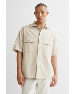 Relaxed Fit Short-sleeved Twill Shirt Beige/white Striped