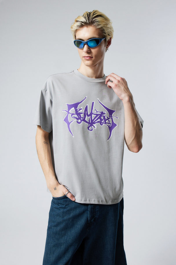 Weekday Great Boxy Printed Graphic Tee Grey Purple Print