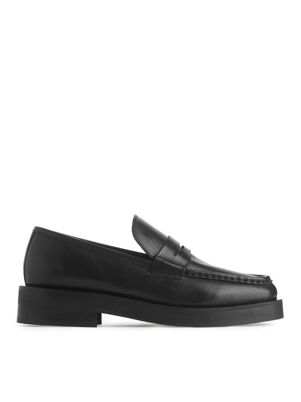 ARKET Leather Penny Loafers Black