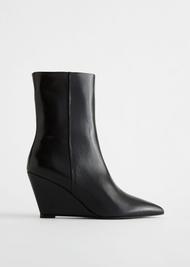 & Other Stories Leather Wedge Ankle Boots Black