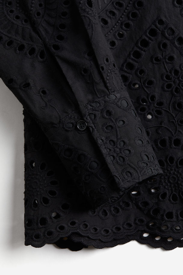 H&M Overhemdblouse Met Broderie Anglaise Zwart