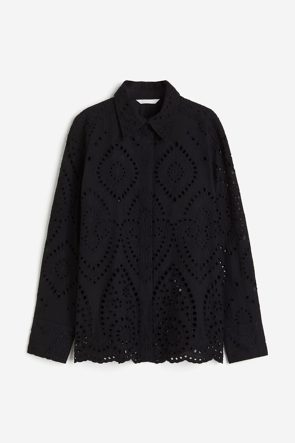 H&M Overhemdblouse Met Broderie Anglaise Zwart