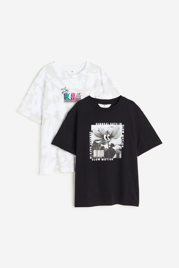 H&M Set Van 2 Katoenen T-shirts Zwart/wit
