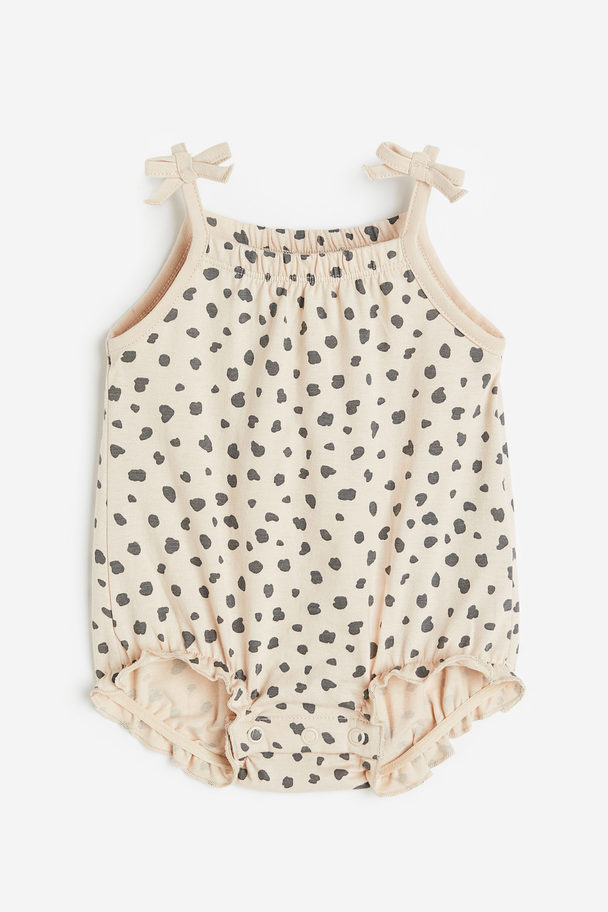 H&M Sleeveless Cotton Romper Suit Light Beige/leopard Print