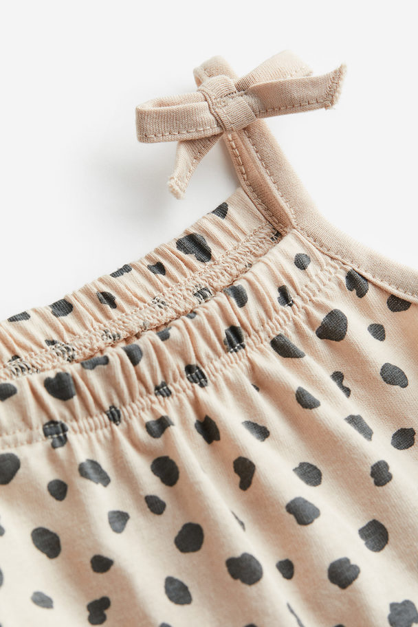 H&M Sleeveless Cotton Romper Suit Light Beige/leopard Print