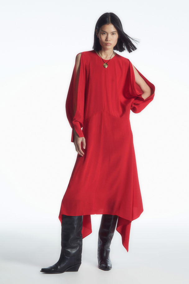 COS Open-sleeve Silk-blend Dress Red