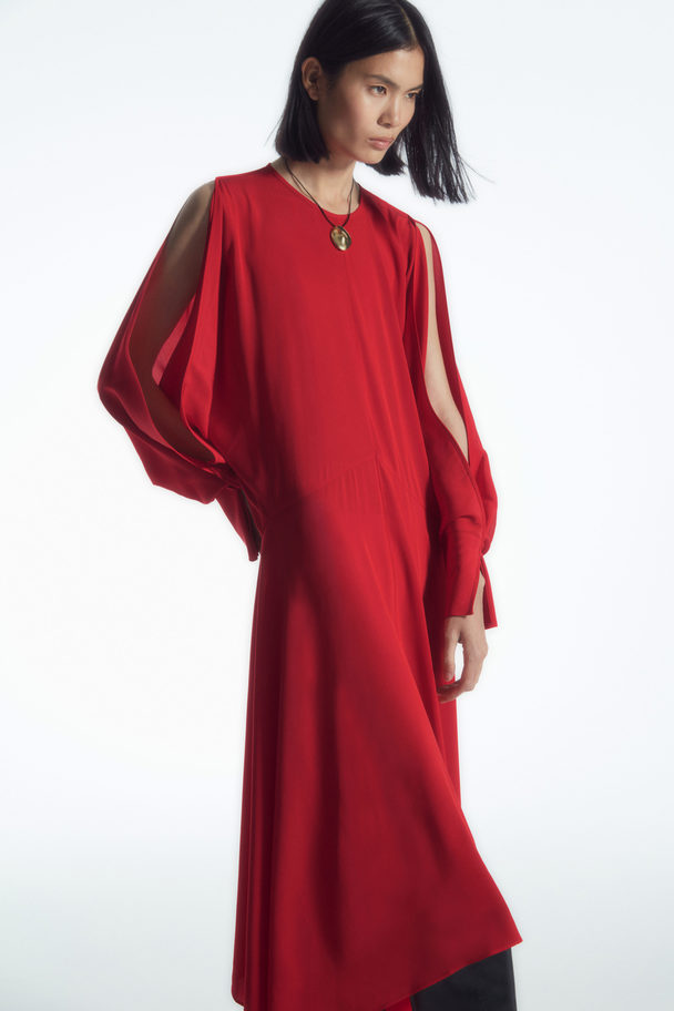 COS Open-sleeve Silk-blend Dress Red