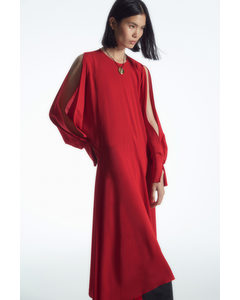 Open-sleeve Silk-blend Dress Red