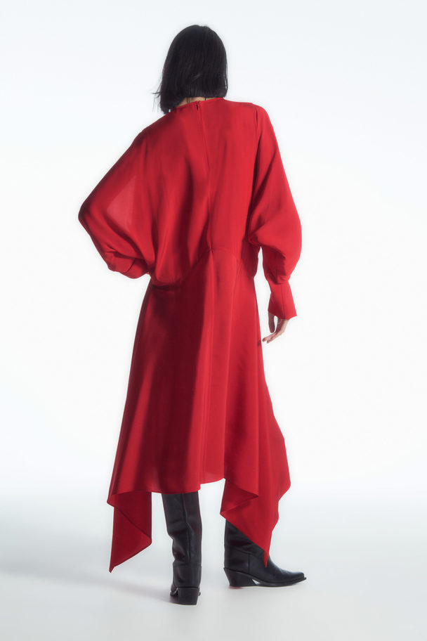 COS Open-sleeve Silk-blend Dress Red