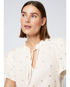 Organic Cotton Pyjama Top White And Gold Hearts