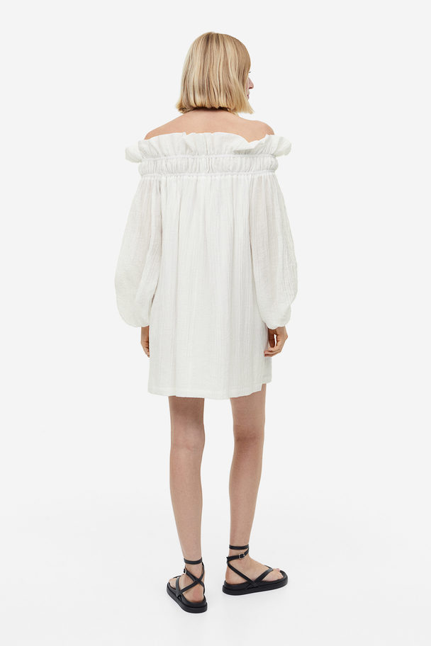 H&M Oversized Off Shoulder-kjole Hvit
