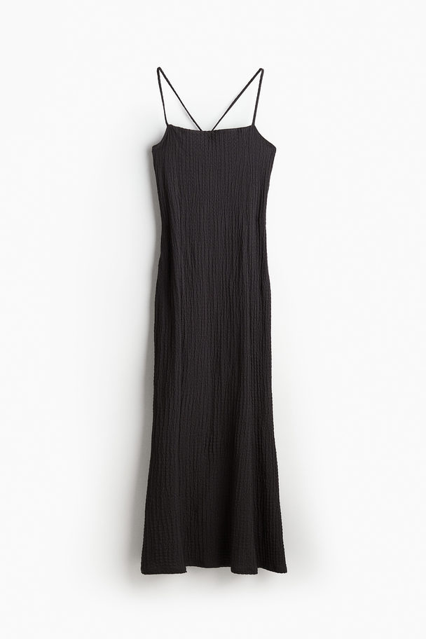 H&M Crinkled Open-back Dress Dark Grey
