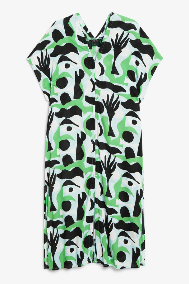 Monki Graphic Print Flowy Midi Dress Green Abstract Pattern