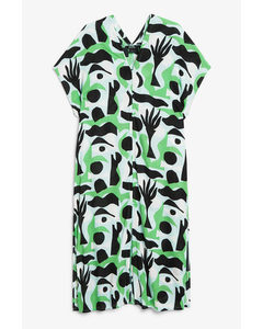 Soepele Midi-jurk In Grafische Print Groen Abstract Patroon