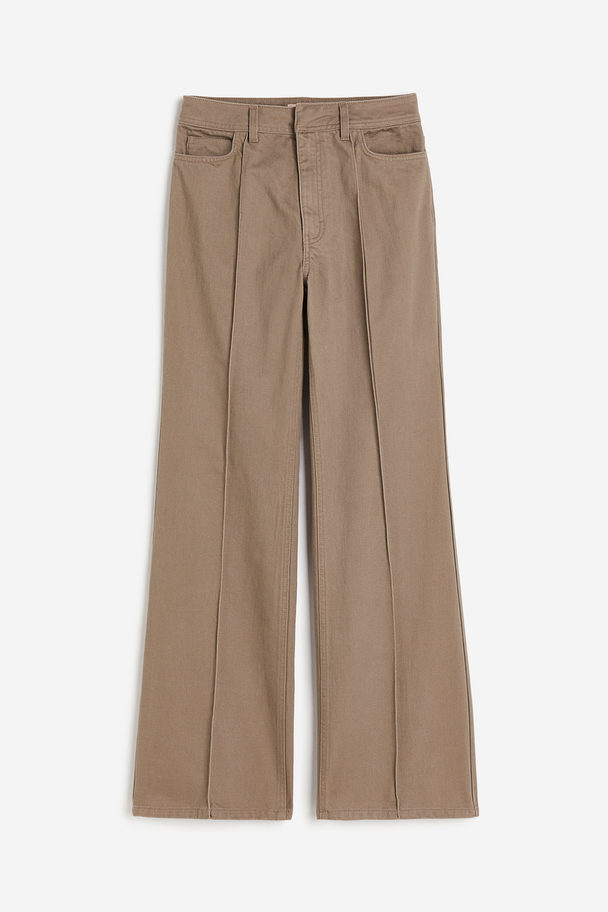H&M Flared Crease-leg Twill Trousers Dark Beige