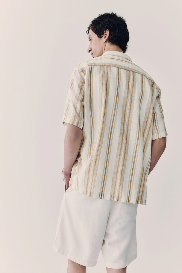H&M Regular Fit Linen-blend Resort Shirt Beige/striped