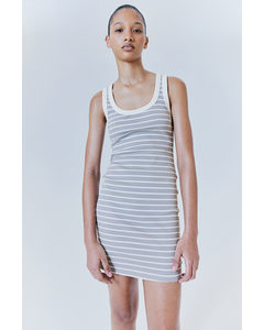 Ribbed Bodycon Dress Light Grey/striped