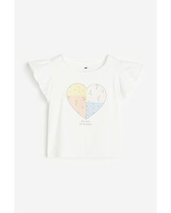 Flutter-sleeved Jersey Top White/heart
