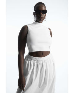 Cropped Knitted Sleeveless Top White
