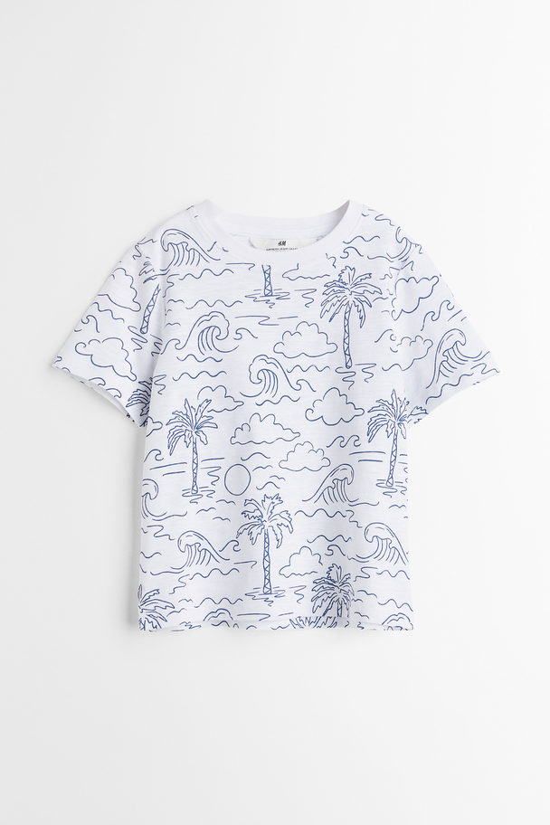 H&M T-shirt Met Print Wit/golven
