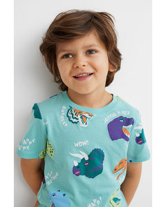 Printed T-shirt Turquoise/dinosaurs