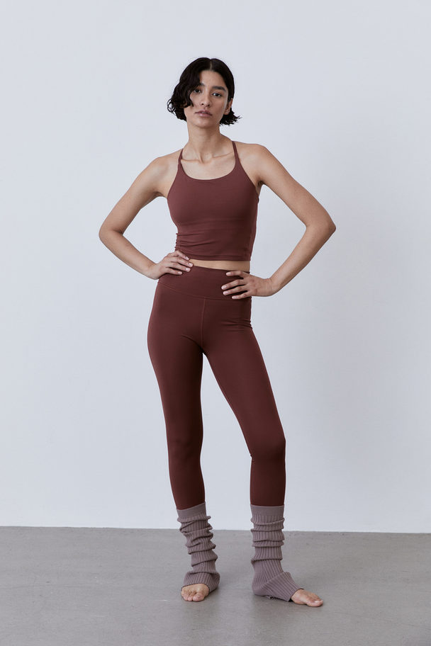 H&M Softmove™ Cropped Sports Vest Top Rust Brown