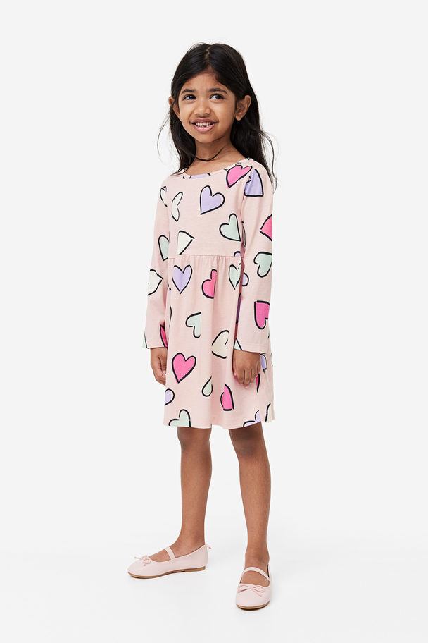 H&M Cotton Jersey Dress Light Pink/hearts