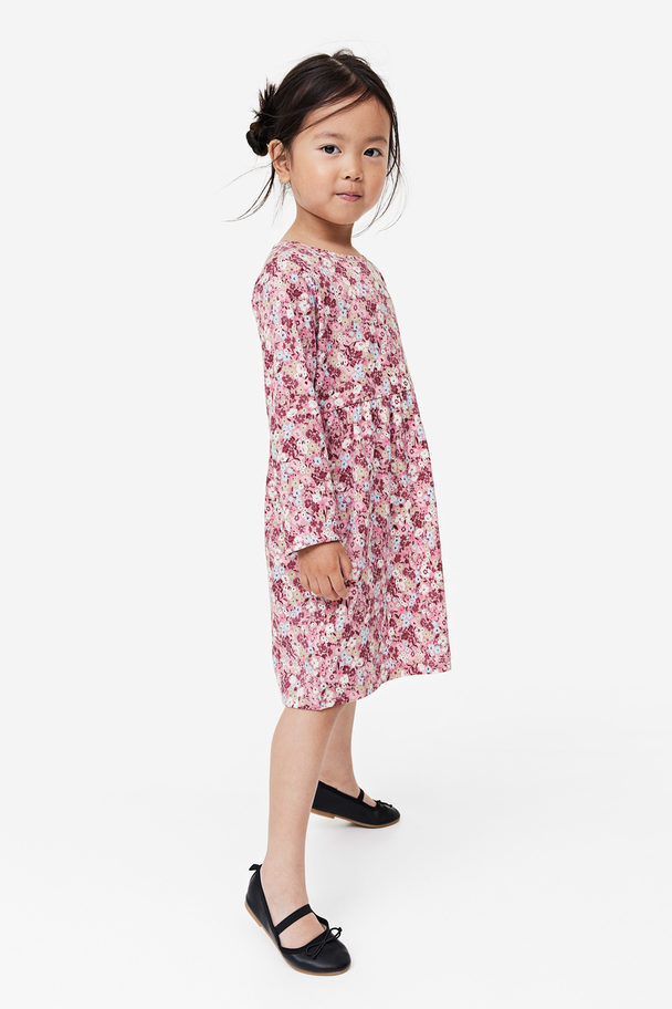 H&M Kleid aus Baumwolljersey Rosa/Geblümt