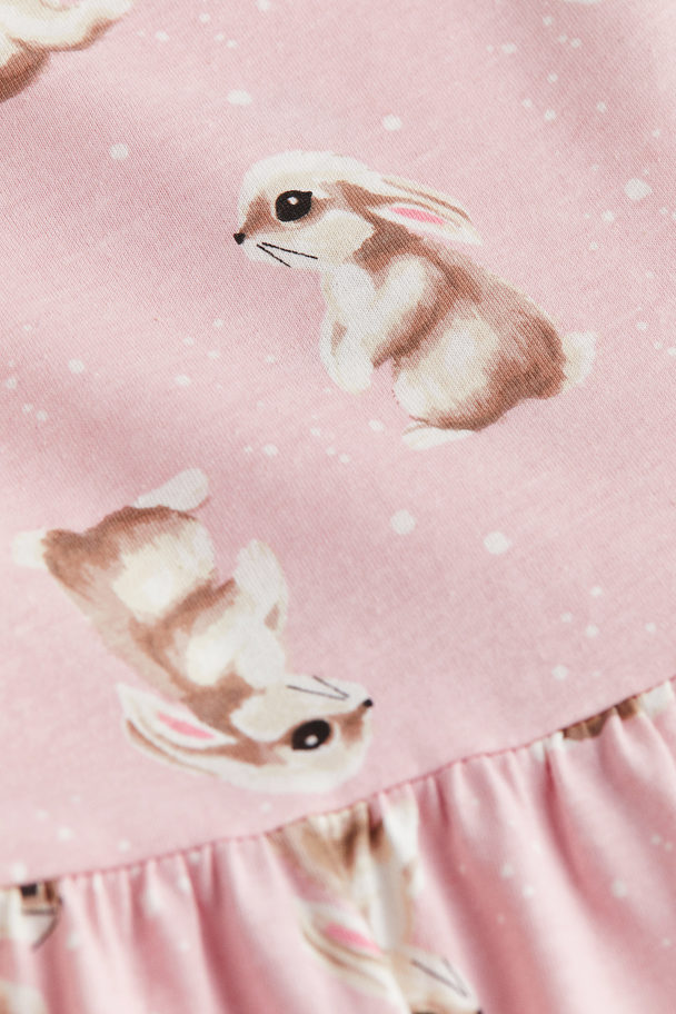 H&M Cotton Jersey Dress Light Pink/bunnies