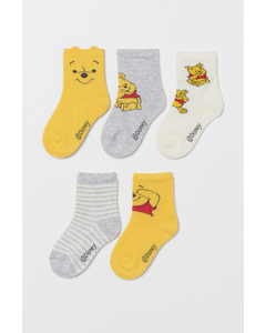 5-pack Socks Yellow/winnie The Pooh
