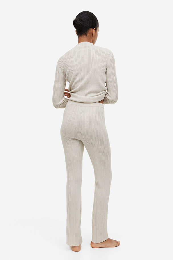 H&M Rib-knit Flared Trousers Beige