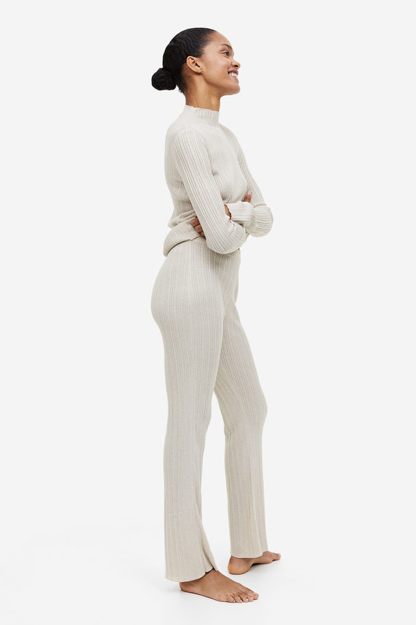 H&M Rib-knit Flared Trousers Beige
