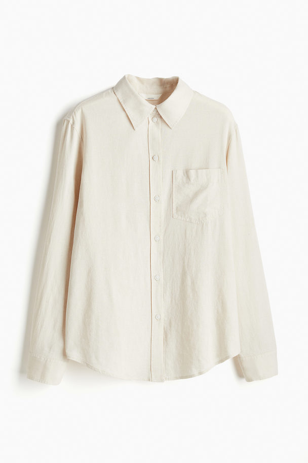 H&M Overhemdblouse Van Linnenmix Lichtbeige