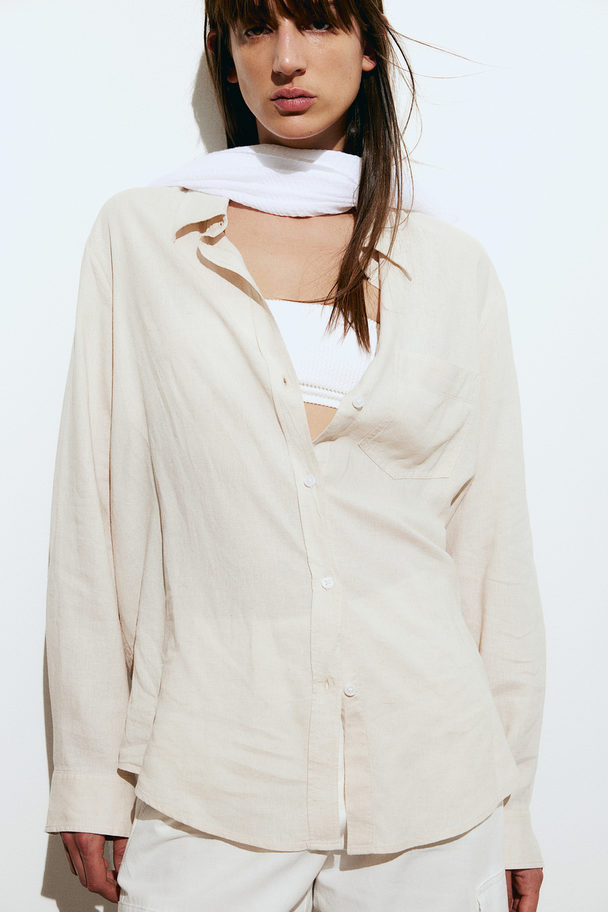 H&M Linen-blend Shirt Light Beige